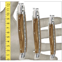 Couteau laguiole manche en bois d'olivier et mitres en inox