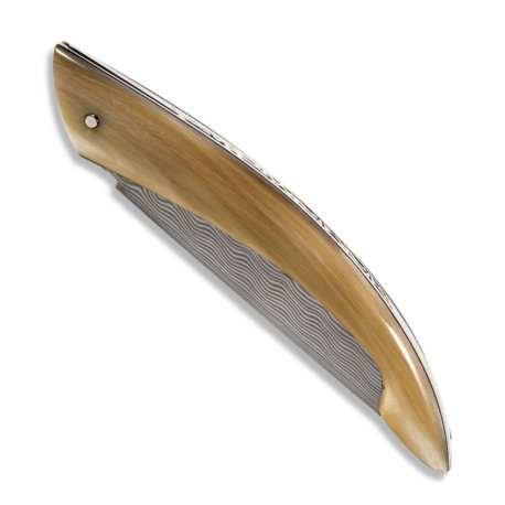 Couteau Monnerie manche en pointe de corne blonde, lame damas - Image 1125