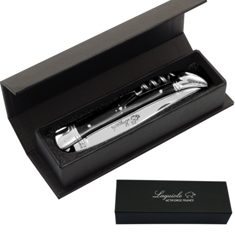 Laguiole knife with corkscrew, Ebony wood handle, 2 stainless steel bolsters, 11 cm - Image 1188