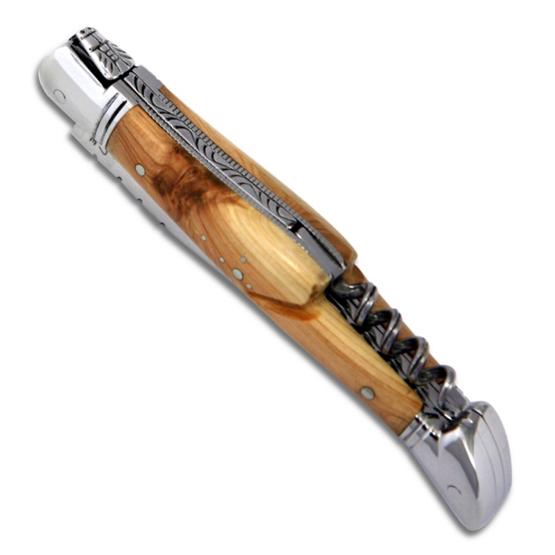 Couteau Laguiole en bois de genévrier avec tire bouchon et mitres inox