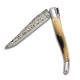 Couteau Laguiole avec manche en pointe de corne blonde et lame en acier damas - Image 1370