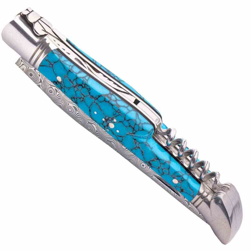 laguiole turquoise damascus with corkscrew