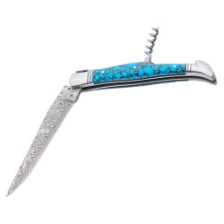 laguiole turquoise damascus with corkscrew