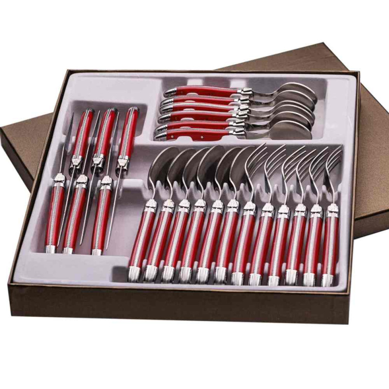 laguiole 24-piece cutlery set in red