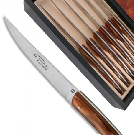 Set 6 Thiers steak knives with brown Plexiglas handle - Image 1537
