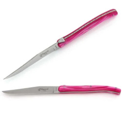 Set of 6 laguiole steak knives pink color plexiglass handles