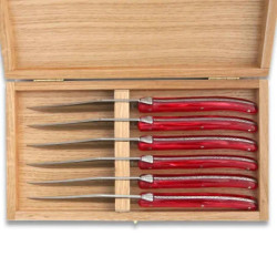 Coffret de 6 couteaux à steak laguiole manche en plexiglas nacré rouge