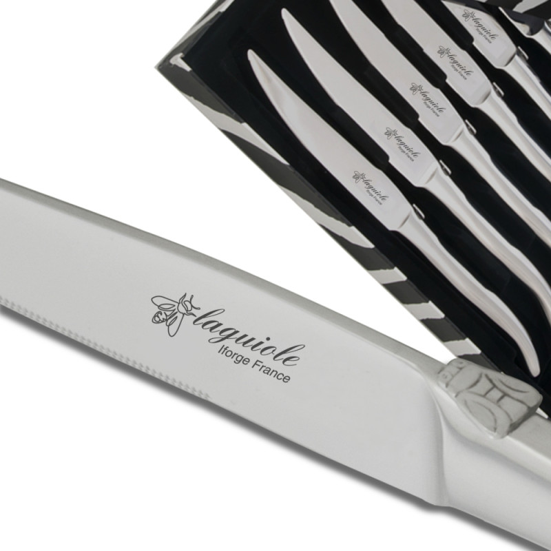 Coffret de 6 couteaux steak laguiole de table inox plat