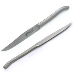 Leather clutch with 6 sandblasted flat stainless steel laguiole steak knives