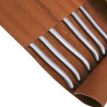 Leather clutch with 6 sandblasted flat stainless steel laguiole steak knives
