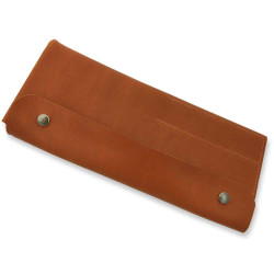Leather clutch with 6 sandblasted flat stainless steel laguiole steak knives