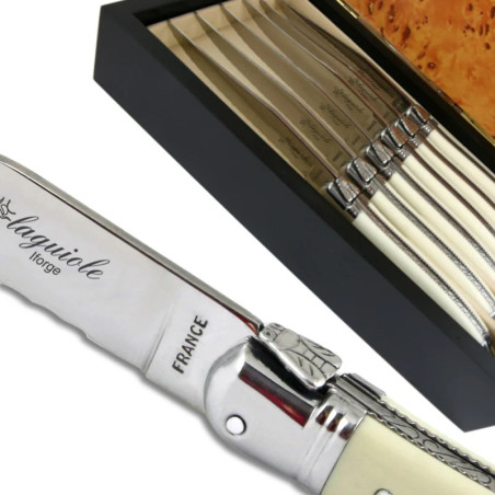 laguiole steak knives ABS luxury white with micro-serrated-blade