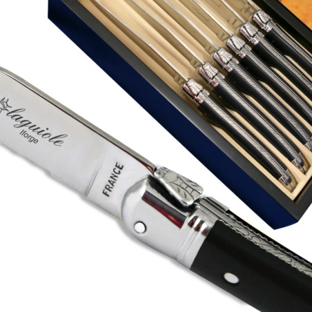 laguiole steak knives ABS luxury black with micro-serrated blade