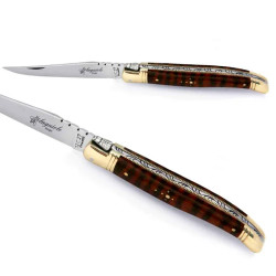 laguiole knife with Mimosa Wood handle and brass bolsters