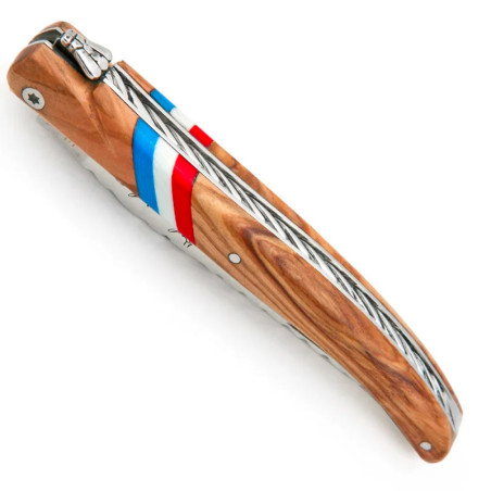 laguiole knife olive wood with french flag