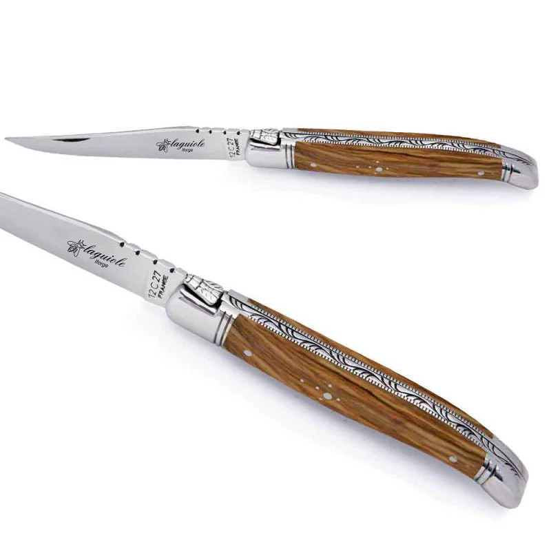 olive laguiole knife with wood pencil box with lifetime warranty