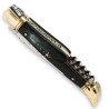 Couteau laguiole manche en corne noire avec tire-bouchon et mitres en laiton