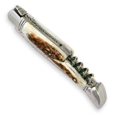 Couteau laguiole manche en bois de cerf avec tire-bouchon et mitres en inox