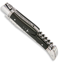 Laguiole ébène avec tire-bouchon, 2 mitres inox, 11 cm et étui