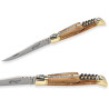 Couteau laguiole manche en bois d'olivier avec tire-bouchon et mitres en laiton