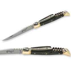 Couteau laguiole stamina vert avec tire-bouchon et mitres en laiton