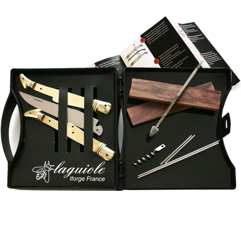 Folding laguiole knife kit with corkscrew and 2 brass bolsters
