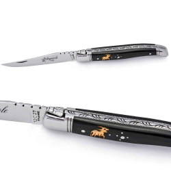 laguiole pocket knife with astrological sign inlayed in the ebony handle