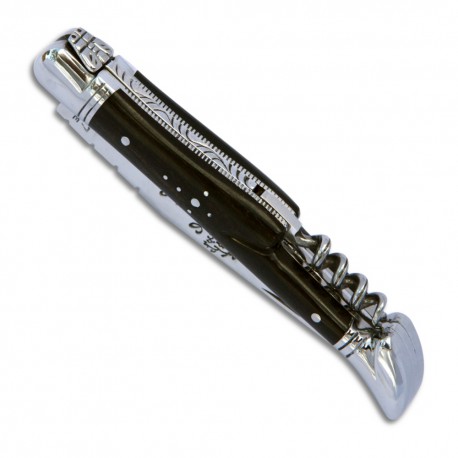 Couteau Laguiole manche en bois d'ébène avec tire-bouchon et mitres en inox 12 cm - Image 1638