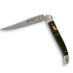 laguiole pocket knife with astrological sign inlayed in the ebony handle