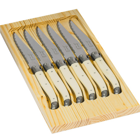 Cutting board with 6 white laguiole knives