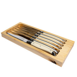 Cutting board with 6 white laguiole knives