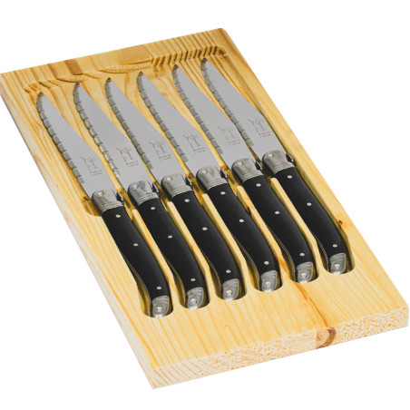 Cutting board with 6 black laguiole knives