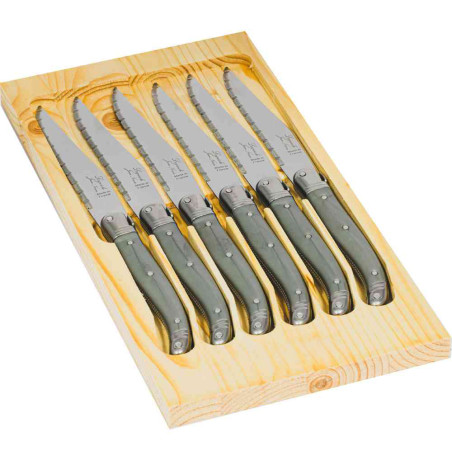Cutting board with 6 grey laguiole knives