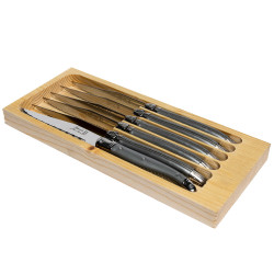 Cutting board with 6 grey laguiole knives