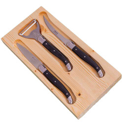 Cutting board with peeler, laguiole tomato knives and pantry in black ABS