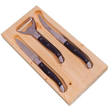 Cutting board with peeler, laguiole tomato knives and pantry in black ABS