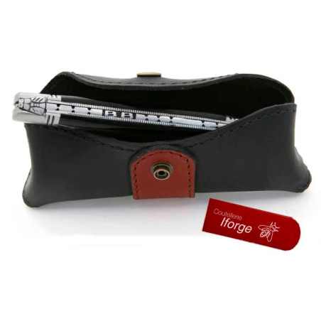laguiole knife personalized with initials on the back + horizontal leather case