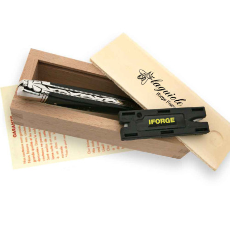 laguiole knife with ebony handle + sharpener + wooden pencil