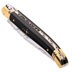 Personalised laguiole knife in ebony and brass with engraving