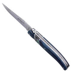 Couteau laguiole bleu avec insert en coquillage