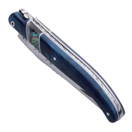 Couteau laguiole bleu avec insert en coquillage