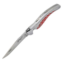 laguiole bird knife aluminium with red and white tiles