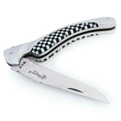 laguiole bird knife aluminium with black and white tiles