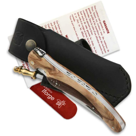 laguiole bird knife olive and rosewood handle + black leather sheath