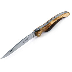 Laguiole oiseau olivier et bois de palissandre + étui cuir noir pleine fleur