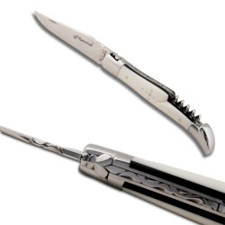 Couteau laguiole avec manche bi-matière ébène izmir, tire-bouchon