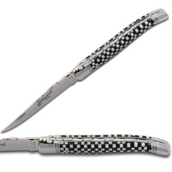 laguiole knife with checkerboard Cristallium handle with leather sheath