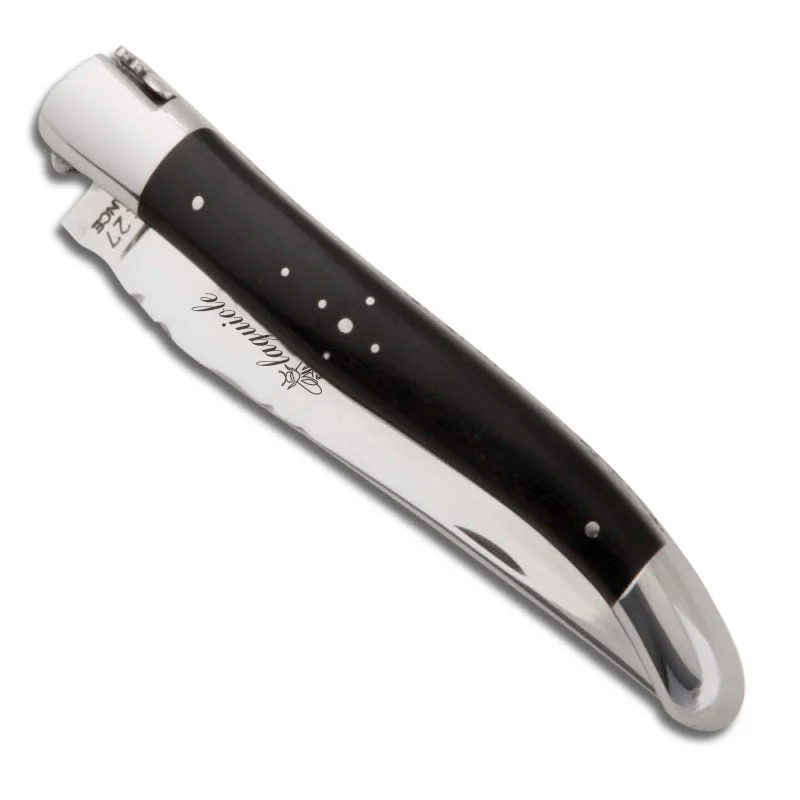 Ebony Wood laguiole knife, spring and plates fileworked