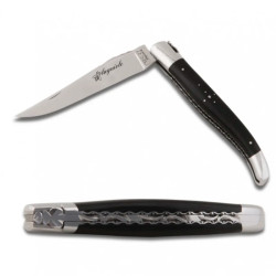 Couteau laguiole avec manche en ébène, platines et ressort entièrement guillochés