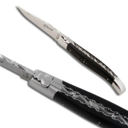 Couteau laguiole avec manche en ébène, platines et ressort entièrement guillochés